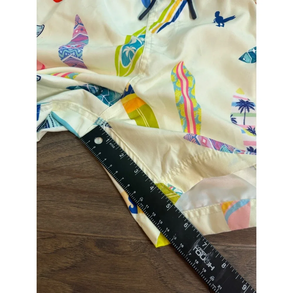 Island Planet Mens Swim Trunks XXL White Surfboard Print Mesh Lined Board Shorts